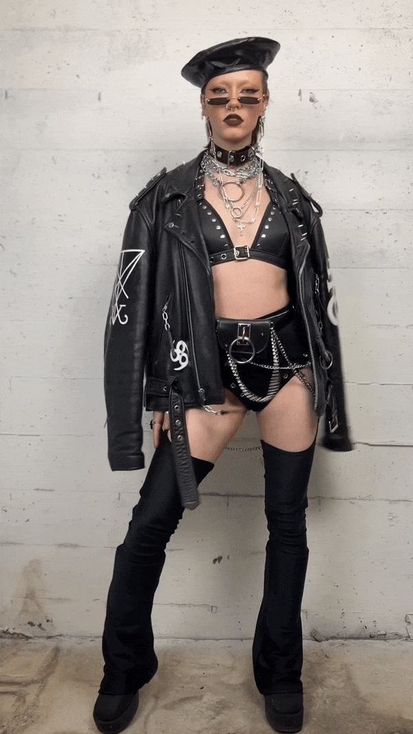 Veste en cuir peinte à la main Baphomet 