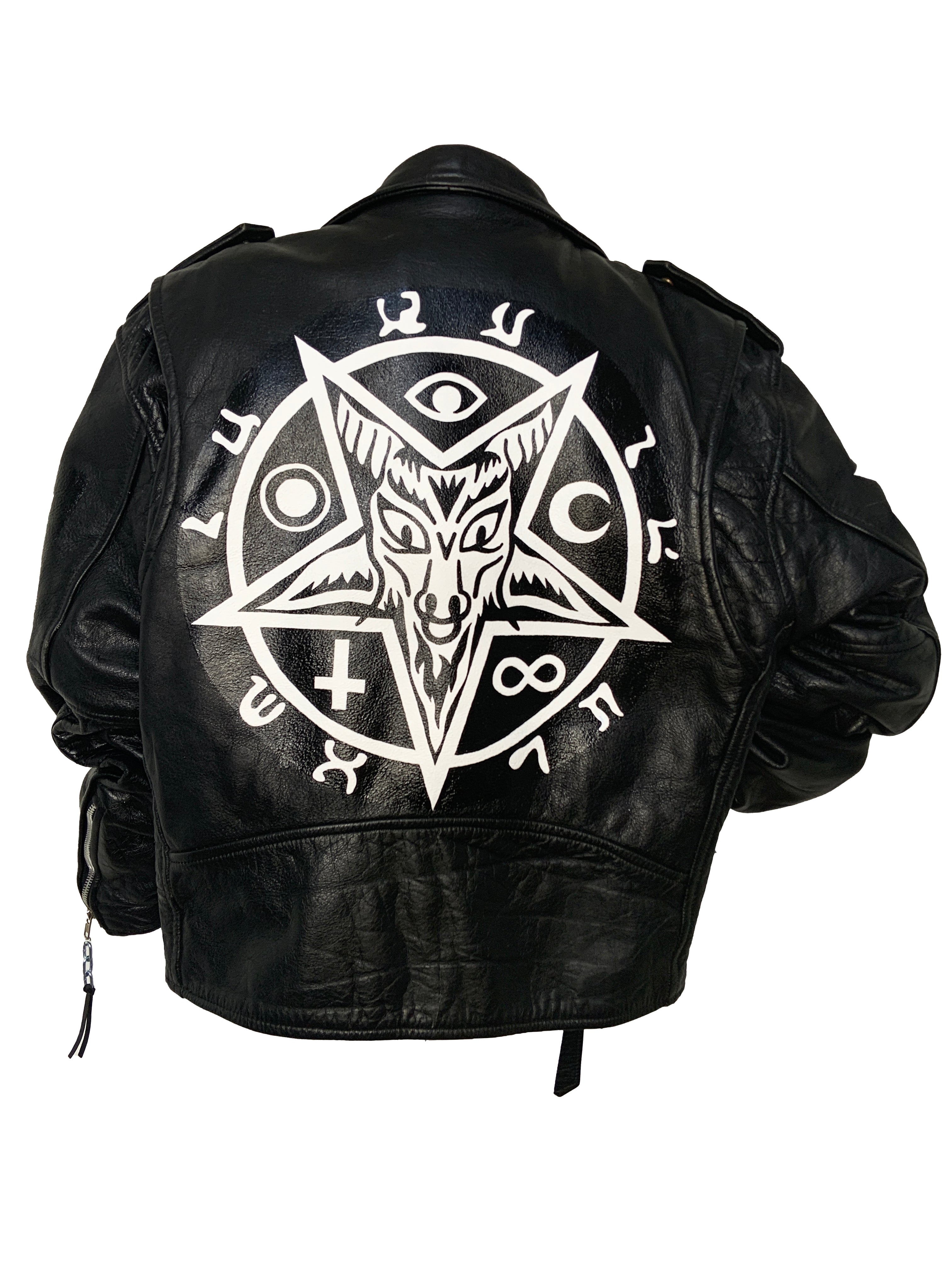 Veste en cuir peinte à la main Baphomet 